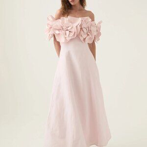 Aje Off Shoulder Pastel Pink Etta Midi Dress